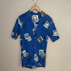Vintage Blue Hawaiian Print Shirt